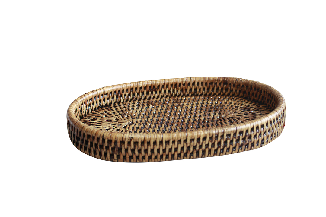 RATTAN OVAL TRAY BROWN SML image 1